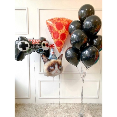 Набор из шаров с котом и пиццей 