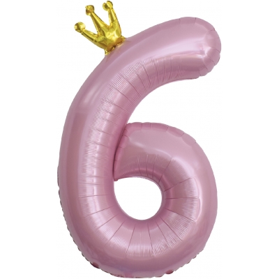 Шар цифра с короной 6 Розовая
