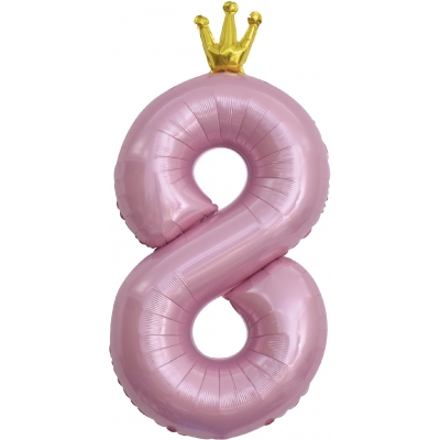 Шар цифра с короной 8 Розовая