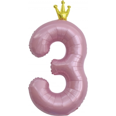 Шар цифра с короной 3 Розовая