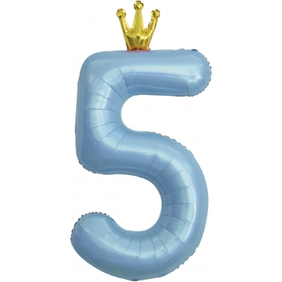 Шар цифра с короной 5 Голубая