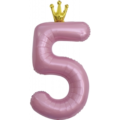 Шар цифра с короной 5 Розовая