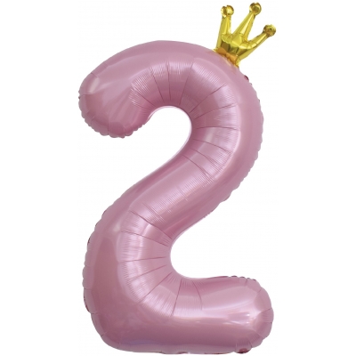 Шар цифра с короной 2 Розовая