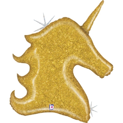 Воздушный шар фигура Голова единорога золотая 97 см