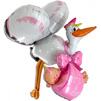 Ходячий воздушный шар  Аист розовый  157 см